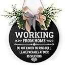 Working From Home Door Sign Please Do Not Knock or Ring Doorbell Sign with Buffalo Plaid Bow 12in Do Not Disturb Front Door Sign for All Seasons Home Office Porch Door Decoration