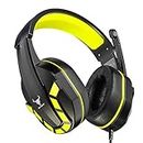 Kikc PS4 Gaming Headset with Mic for Xbox One, PS5, PC, Mobile Phone and Notebook, Controllable Volume Gaming Headphones with Soft Earmuffs for Kid (Yellow)