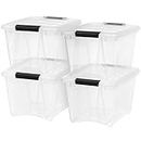 IRIS USA 18 L (19 US Qt) Stackable Plastic Storage Bins with Lids and Latching Buckles, 4 Pack - Clear, Containers with Lids and Latches, Durable Nestable Closet, Garage, Totes, Tub Boxes Organizing