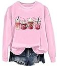 NITRFLA Valentines Day Sweatshirt Women Cute Love Hearts T-Shirt Coffee Lover Tees Pink Casual Long Sleeve Shirt, Pink, X-Large
