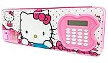 Shifaa Enterprise Multipurpose Magnetic Pencil Box with Calculator & Dual Sharpener for Girls & Boys for School | Big Size Cartoon Printed Pencil Case for Kids (Hello Kitty Cat Pink)