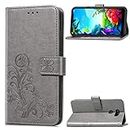 Mobile Phone Protection Case for LG K40S Four-Leaf Clasp Embossed Buckle Mobile Phone Protection Leather Case with Lanyard & Card Slot & Wallet & Bracket Function