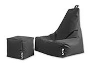 PATCH HOME Sitzsack Sitzkissen Beanbag Premium Lounge Gaming Sessel inkl. Würfel | 2 Größen In & Outdoor geeignet fertig befüllt H:90cm | T:78cm | B:82cm + 35x35cm Würfel Anthrazit
