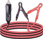 Leehitech 3M/10FT 16AGW Car Cigarette Lighter Alligator Clips Extension Cable, 12V/24V Car Battery Jump Leads, Car Charger Plug Cable with Battery Clamps, For Car, Tractor,Boat,Tire Inflato