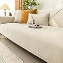 Herringbone Chenille Fabric Furniture Protector Sofa Cover 1 2 3 Seater, Non-Slip Sofa Slipcovers for Corner L Shape, Thick Textured Sofa Cushion Covers Furniture Protector (Beige,70x180cm)