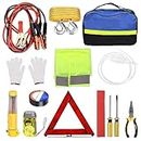 Mardatt 13Pcs Car Roadside Emergency Kit Includes Jumper Cables, Reflective Triangle, Reflective Vest, Tow Strap, Safety Hammer, Flash Light and Screwdrivers for Car Truck Assistance