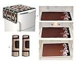 Factcore Combo of Designer Refrigerator Cover(Brown Box), 2 Handle Cover (Brown Box) and 3 Fridge Mats (Printed Brown) Standard Size; -Set of 6 Pieces