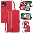 Fashion Full Body Protective Shell Compatible with Motorola Moto E13 E 13 G Play Gplay 2023 Phone Cover Multi-Card Slot Wallet Shockproof Leather Cases (Red,Moto E13)