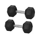 Lenoxx Hacienda 2-Piece Rubber Hex 12KG Dumbbell Set - For Weight Lifting, Strength Training, Full Body Workout, Fitness, Tone Muscles, Home Gym, Excercise, Sports Equipment - Black