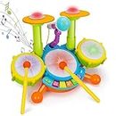 Elecart Kids Drum Set Musical Toys for Toddlers 1-3 with 2 Sticks Microphone Instruments Piano Light Up 1 Year Old Boy Girl Gifts 6 12 18 Month Learning Developmental Toddler Age 2-4 Birthday Gift