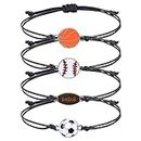 4Pcs Resin Football Baseball Soccer Rugby Charm Bracelet Set Handmade Braided Rope Cord Ball Bead Bracelet for Women Men Girl Boy Teen Adjustable Chain Sport Fan Outdoor Jewelry-E 4styles