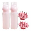 DELITLS Root Comb Applicator Bottle with Scalp Massager Shampoo Brush Hair Coloring Dye and Scalp Treatment Tools(Pink)