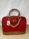 Joy & Iman Pebbled Leather Red & Tan Satchel Handbag Purse