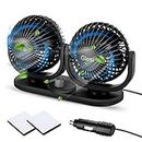 QUUREN Car Fan 12V Cooling Air Electric Vehicle Portable Fans with Cigarette Lighter Quiet 2 Speed Dual Head Rotation 360° for SUV RV Boat Auto Truck Home Office Father's Day