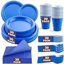 WELLIFE 210 Pieces Blue Party Supplies, Disposable Dinnerware Set, Including Blue Plastic Plates and Napkins, Blue Plastic Cutlery and 12OZ Blue Cups, Serve 30 Guests for Birthday, Party, Mothers Day