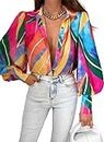 EVALESS Womens Tops Long Sleeve Shirt Blouses for Women Fashion 2024 Multicolor Button Down Shirt Dressy Casual Boho Print Clothes Sexy V Neck Holiday Tops for Spring Fall