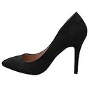 Womens Ladies Low MID HIGH Heel Pointed Toe Pumps Smart Office Work Court Shoes Size (UK 6 / EU 39 / US 8, Black Suede)