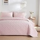 BSB HOME All-Weather Embroidered 3 Pcs Comforter Set with Pillow Shams - Light Weight Bedspread/Duvet/Quilt - Double, 150 GSM | Pink