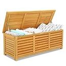 VINGLI 47 Gallon Wood Deck Box, Outdoor Storage Box for Tools, Toys, Patio Storage Bench Container for Backyard, Porch, Garden (Natural)