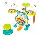 Costzon Kids Drum Set, Electric Musical Instruments Toy with Working Microphone, 2 Drum Sticks, Lights, Adjustable Sound, Bass Drum, Pedal & Stool, Gift for Toddler Boys Girls Age 3+ Years Old