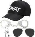 Mens SWAT Costume Accessories Halloween Fancy dress 3pc Hat Handcuffs Sunglasses