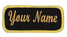 Name Patch Uniform Work Shirt Personalized Embroidered Black with Gold Border. Iron on.