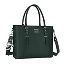 MOSISO PU Leather Laptop Tote Bag for Women (17-17.3 inch),Midnight Green