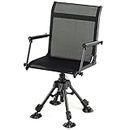 COSTWAY 360° Swivel Hunting Chair, Height Adjustable Folding Camping Chairs with Armrest, Swiveling Oversized Duck Feet & Carrying Strips, Lightweight Blind Seat for Hiking Fishing, 150KG Capacity