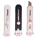 Paifeancodill Mini Retractable Utility Knives, 3 Pcs Cute Cat Paw Touch Art Knife, Blade Pocket Knives, Alloy Steel Splicing Knife Letter Opener for Cutting Paper Cardboard Office School Stationery(3)