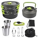 Linist Camping Cooking Set cookware Mess kit Outdoor Utensils, Portable Trekking Cooking Accessories for Camping Carabiner, Spoon, Bowl, Glass, Non-Stick pan