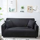 BOHHO Stretch Sofa Slipcover, Furniture Cover Elastic Soft Sofa Cover for Living Room Child Dog Cat-Black-1 Seater 90-140cm