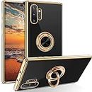 for Samsung Galaxy Note 10 Plus Ring Holder Case Edge Plating 360 Degree Rotation Kickstand case Soft Silicone TPU Women Girls Slim Soft Flexible Protective Case for Samsung Note 10 + (Black)