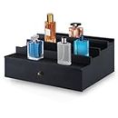 Vilnemenes Cologne Organizer for Men，4 Tier Black Wood Perfume Organizer with Drawer and Hidden Compartment，Perfume Display Holder，cologne organizer，A Great Gift for Men