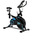 Soozier Stationary Exercise Bike Indoor Cardio Workout Cycling Bicycle w/Heart Pulse Sensor & LCD Monitor 28.6lb Flywheel Adjustable Resistance
