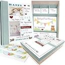 Baby Memory Book w/Keepsake Box & 30 Monthly & Baby First Milestone Stickers - Gender Neutral Scrapbook Album for Boys & Girls