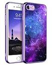GUAGUA iPhone 8 Case iPhone 7 Case iPhone SE Case 2022/2020 Glow in The Dark Noctilucent Luminous Cover Space Nebula Slim Thin Shockproof Protective Phone Cases for iPhone 8/7/SE Purple/Blue