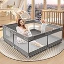 XVISHX Baby Playpen 50 x 50 Inch Play Pen Playards, Playpen for Babies and Toddlers, Baby Playard for Indoor & Outdoor Active Center Game Fence, with Skin-Friendly Fabric and Soft Breathable Mesh Grey