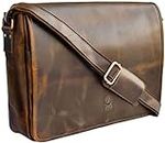 16 inch Leather Messenger Bag for Men Women - Full Grain Leather Laptop Satchel Office Shoulder Bag