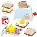 Airlab Wooden Pop-up Toaster Toy Set for Kids Play Kitchen Accessories Play Food Bread, Egg, Butter Pretend Cutting Toys Toddlers Gift for 3 4 5 Year Old Boys Girls