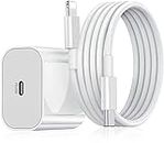 bArrett 20W Fast Pd Type C Charger with Fast Charging for iPhone 6/6S/7/7+/8/8+/10/11/12/13/14, Ipad Air/Mini, iPod, and iOS Devices [Adapter + Cable]-by Barrett, White