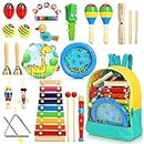 Jojoin Toddler Musical Instruments - 24PCS Baby Musical Instrument - Kids Wooden Percussion Musical Instruments Toys with Tambourine Xylophone - Musical Sensory Instruments Toys for 3 4 5 Year Old