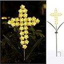 HDNICEZM Solar Cross Garden Lights Outdoor Decorative - Solar Metal Cross Yellow Hydrangea Flower Stake Lights Waterproof 28 Warm White LEDs for Remembrance Gifts & Sympathy Gifts..