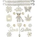 Bling Chain Charms for Clog Shoes Decoration, Luxury Rhinestone Cute Diamond Bear Love Flower Butterfly Crown Trend Designer Jewelry Shoe Accessories for Women Girls Teens Adults Gifts (Gold)