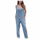 Generic Denim Jumpsuits for Women Casual Sleeveless Loose Overalls Baggy Jeans Pants One Piece Overall Jumpers with Pockets Mono Mujer Femme Combishort Combinaison 2024 Spring Summer Cute