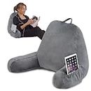 Back Pillow for Sitting in Bed Reading Pillow for Bed Adult Shredded Memory Foam Back Support Sit Up Pillows with Arms and Pockets, Perfect for Adults