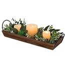 Long Narrow Wooden Candle Tray: Hanobe Decorative Trays Rectangular Candle Holder for Home Decor Centerpiece Tray Decor Serving Tray with Metal Handles for Dining Table Coffee Bar Living Room