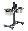 Pet Wholesale Adjustable Stainless Steel Double Diner Stand Bowls Food Feeding Pet Dog Bowls (Small)