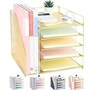 LEKETREE Desk Organizers and Accessories, 5-Tier Paper Letter Tray Organizer with File Holder, Office Supplies for Women, Desk Accessories & Workspace Organizers (Gold)