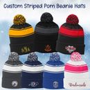 Ink Stitch Custom Logo Texts Stitching Personalized Striped Pom Pom Beanie Hats