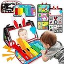 Inbeby Tummy Time Mirror Toy & Play Activity Cinrkle Mat, Black and White High Contrast Baby Newbron Toys 0 3 6 Months Brain Development, Snesory Texture Piano Infant Toys 0 3 6 Months with Squeaker